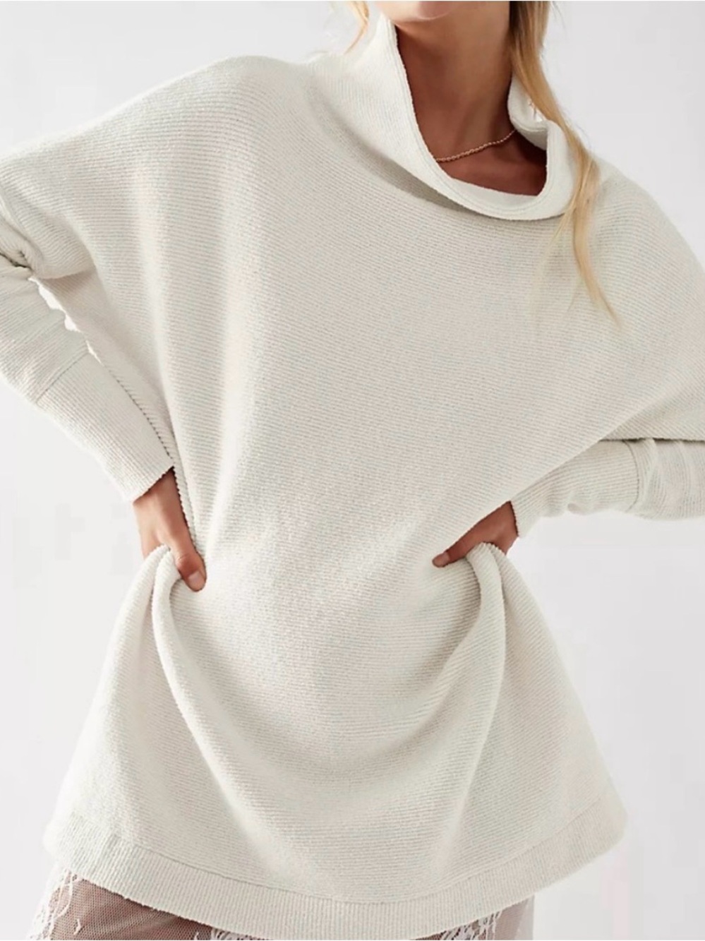 Free People Ottoman White Funnel Neck Oversized Sweater